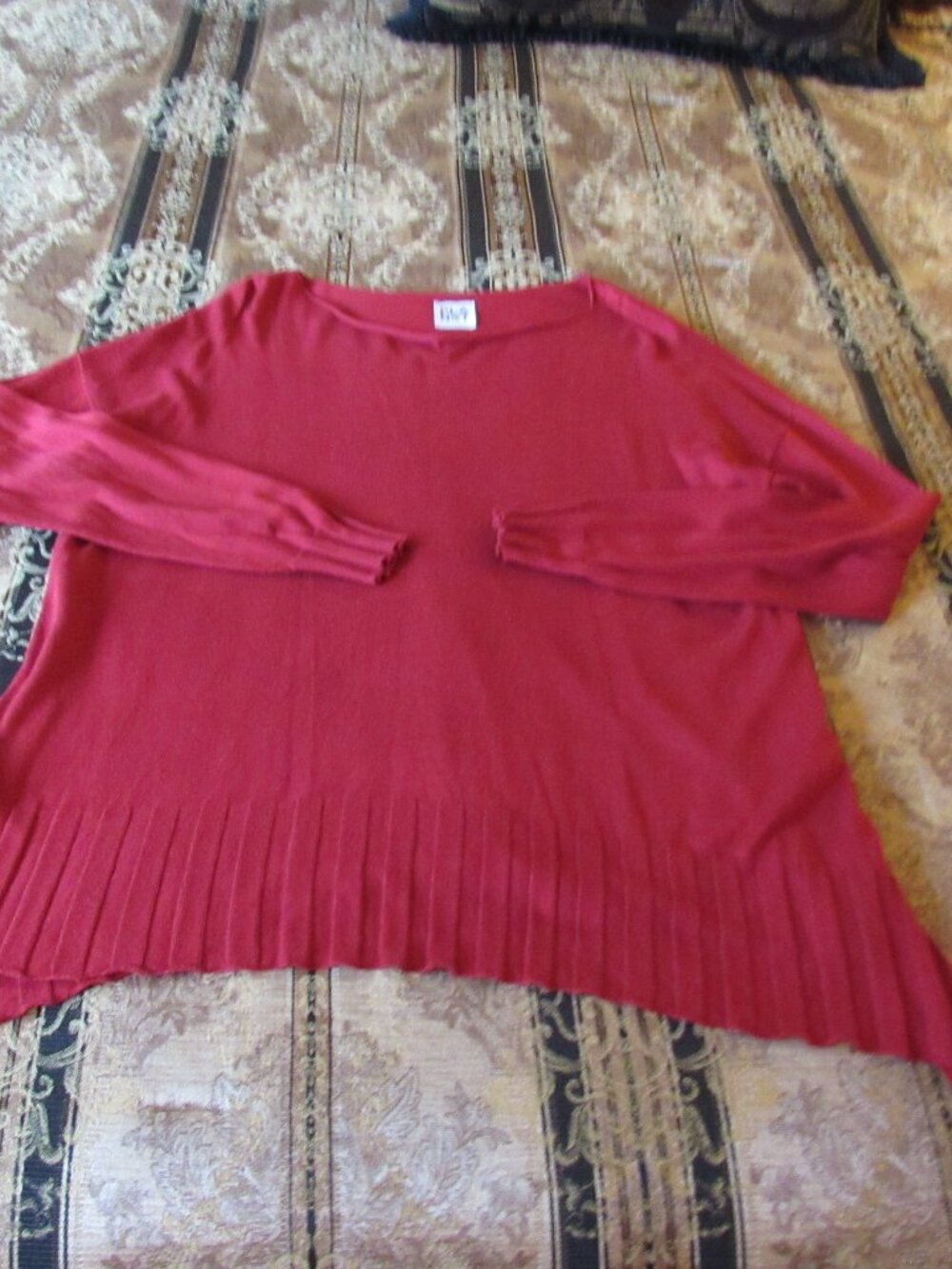 Solid Red Sweater Womens Oversized One Size Detail Trim Pullover Pima Cotton